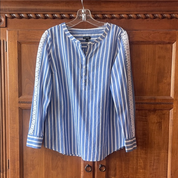 Talbots Tops - Talbots Blue and White Striped Button-Up Top